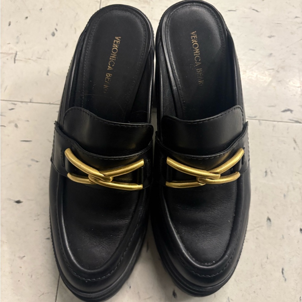 Veronica Beard Black Loafers with Gold Detailing